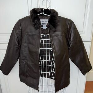 Kids M Brown Leather Jacket Unisex